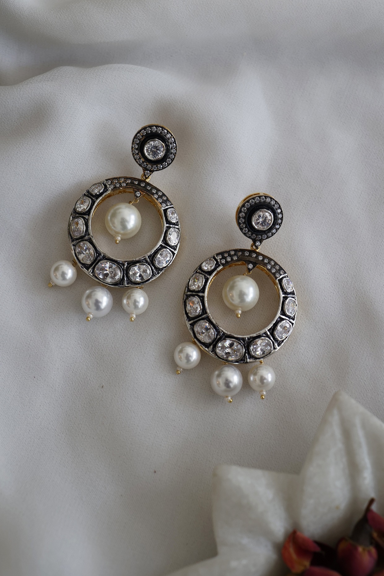 Oxidised earrings lakshmi design with ruby stone and pearl hangings –  Cherrypick
